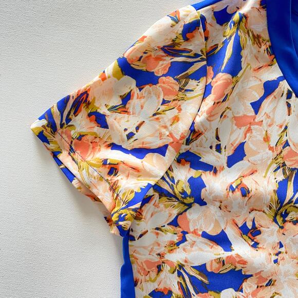 J.Crew : NEW Floral Smooth Woven Blouse High Low Royal Blue Trim : Small - Picture 4 of 10